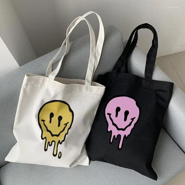 Bolsos de noche Smile gótico Mujeres Gran capacidad Harajuku Cartoon Vintage Hip Hop Bolsa de compras Lienzo Funny Women's Hope