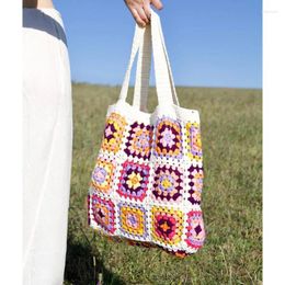 Sacs de soirée Granny Square Crochet Tissé Afghan Épaule Coloré À Carreaux Boho Sacs À Main Femmes Vintage À La Main Tricot Mignon Bourse