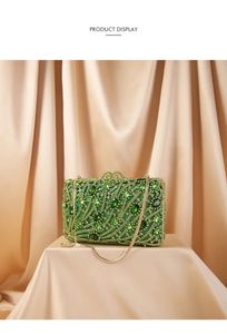 Bolsos de noche Green Rose Gold Color Diamond Party Clutch Monedero Crystal Gemstone Mujeres Embragues Bolso femenino Boda 231006