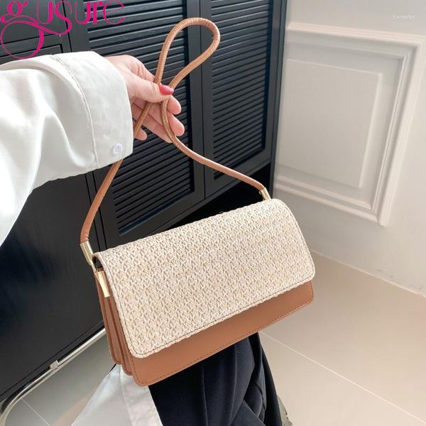 Sacs de soirée Gusure Fashion Flap Straw Woven Shopper Tote Summer Beach Bag Travel Ladies Small HandBag Women Trend Underarm Shoulder