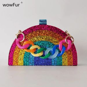 Bolsas de noche Half Room Colorful Glitter Rainbow Caja de acrílico Clutche Summer Wedding Party Monedero y bolso Ladies Casual Bag 231127