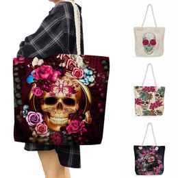 Sacs de soirée Halloween Skull Fashion Day of the Dead Femmes Tote Sac Imprimers floraux Shopping Femme Femme Sac à main pour