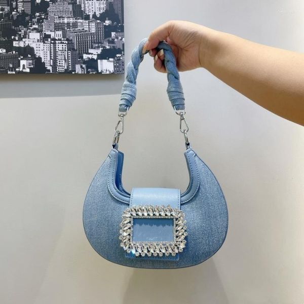 Sacs de soirée sac à main pour femmes mode Premium Design Denim toile strass croissant sac mariage bal fête épaule aisselles sac à main