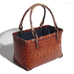 Sacs de soirée sac en bambou fait à la main femmes plage d'été avec poignée en bois boîte forme femme Vintage thé sac à main paille fourre-tout embrayage en gros