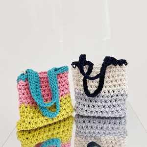 Sacs de soirée à la main couleur corde tissé sac fourre-tout creux Crochet femmes sacs à main petit tricot épaule pour 2022 Shopper sacs à main Chic