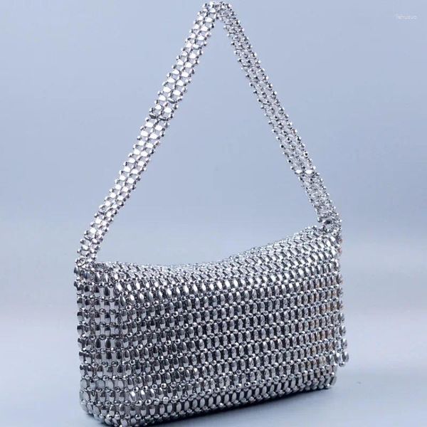 Sacs de soirée faits à la main en métal argenté sac perlé design de luxe évider épaule sous-aisselles club aisselle sac à main de haute qualité