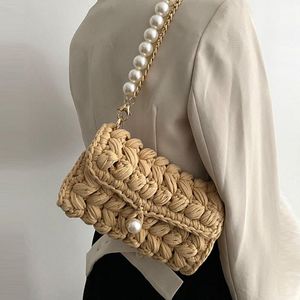 Avondtassen handgemaakt touw haak haak dames schoudertas ontwerper breien crossbody voor vrouwen handtassen parels ketens sling tote 2022even