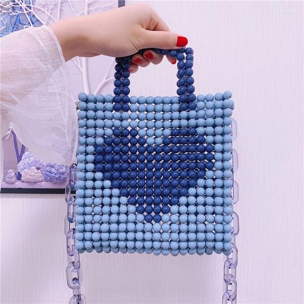 Bolsos de noche hechos a mano para mujer, bolso de hombro con cuentas de perlas, bolso de cuentas acrílicas, bolso de mano cruzado con perlas blancas, bolso de mano para mujer 2023