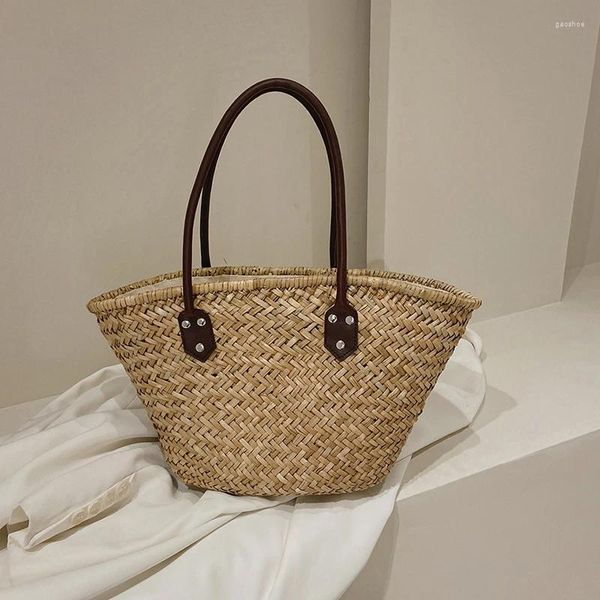 Sacs de soirée Sac à bandoulière pour femmes faits à la main Sac à main de grande capacité Bohemian Summer Grass Beach Shopping Basket