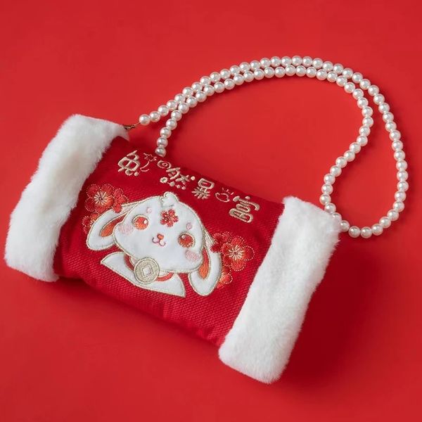 Sacs de soirée Hanfu filles hiver chaud pochette petite fille broderie style chinois année du lapin petit sac à dos épaule 231128