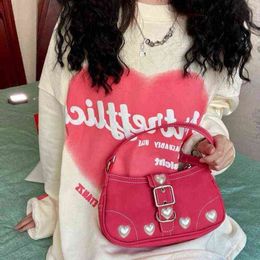 Sacs de soirée Harajuku Vintage femme épaule 2022 Rose rouge coeur japonais Goth Lolita sacs à main téléphone portable pochette sac à main 220802