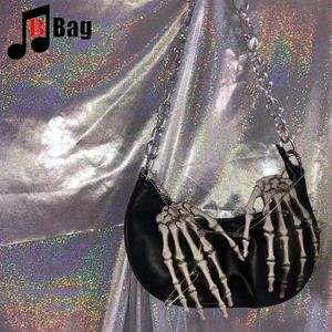 Bolsos de noche Harajuku Bolsos de hombro para mujer Bolsos Bolsos cráneo Fantasma garra Y2K chica metal punk tote mujer mariposa Tuku cadena axila bolsa 230802