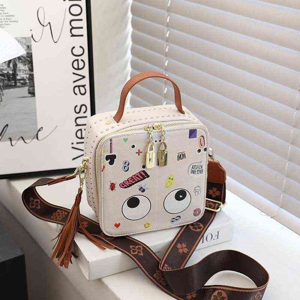 Bolsos de noche HBP Crossbody Bag Cute Cartoon Graffiti Printed Pu Leather s para mujeres Elegante remache Hombro Señoras Moda Monederos y bolsos 220727