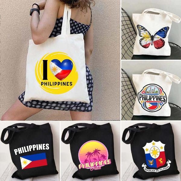 Sacs de soirée coeur Philippines pays drapeau carte blason voyage Souvenir papillon repère épaule Shopper toile fourre-tout mignon