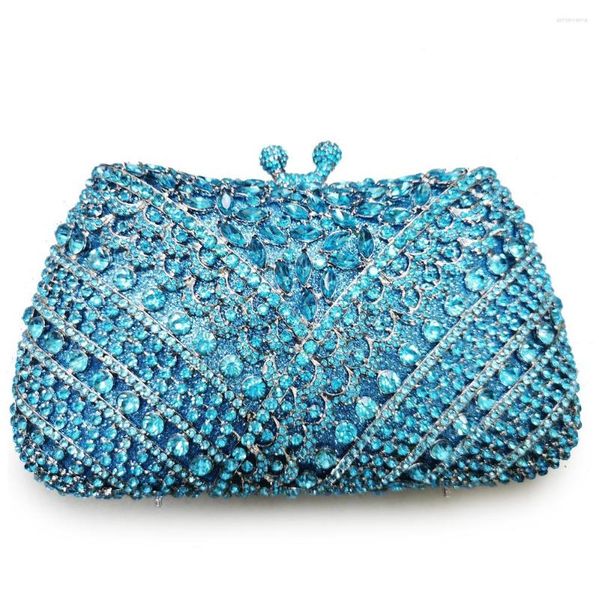 Sacs de soirée Higle de ramine bleu Embrayages en cristal Femme sacs à main épaule à la main Gemstone Diamond Part Prom Crock