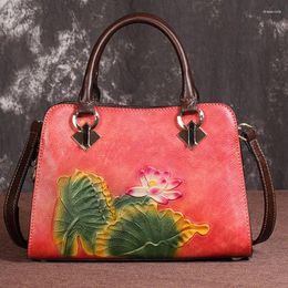 Bolsos de noche de alta calidad en relieve hombro mensajero floral ocio maletín femenino bolso de mano de cuero genuino bolso de mujer