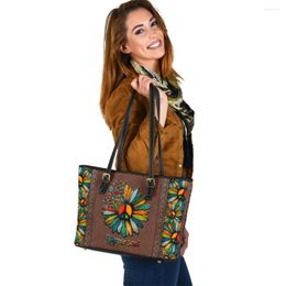 Bolsos de noche Hippie Soul Marca Diseño Mano para mujeres 2022 Bolsos de lujo Colorido Patrón de girasol Casual Pu Crossbody Bolsa Femenina