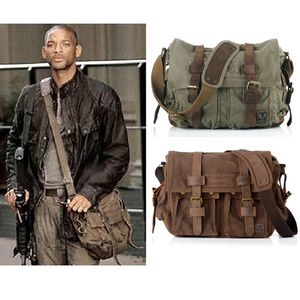 Sacs de soirée Je suis légende Will Smith toile militaire en cuir véritable hommes sac de messager épaule hommes bandoulière décontracté 231006