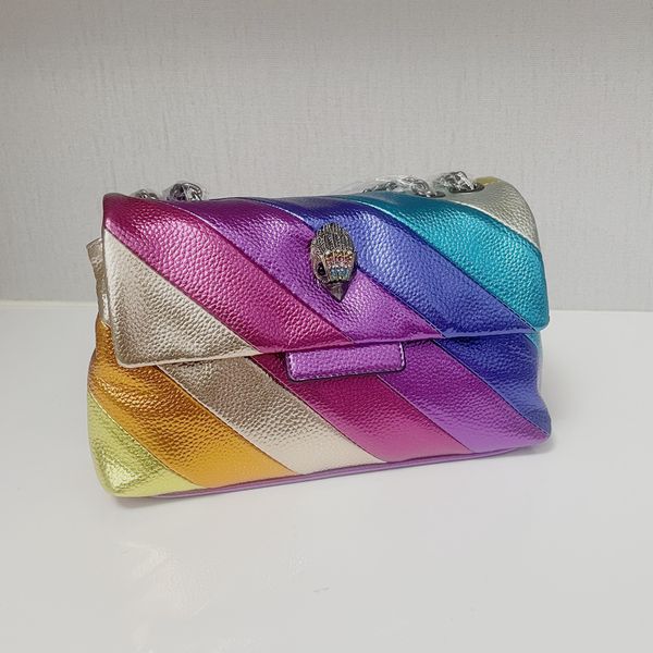 Bolsos de noche en Kurt Geige Bolso de cabeza de águila de tamaño mediano Color del arco iris con bandolera plateada Cadena de metal Bolso de mensajero Monedero Mujer 230729