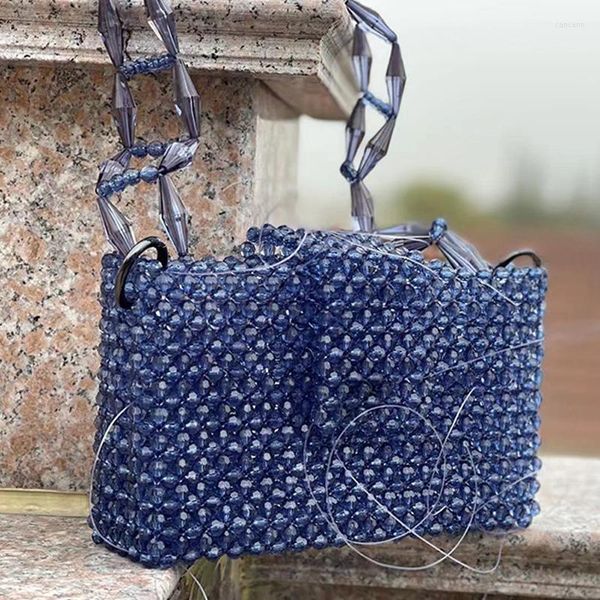 Sacs de soirée Ins cristal bleu de Prusse épaule Design Original personnalisé sac perlé à la main haut sens fête dîner sac à main