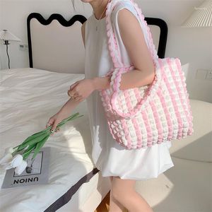 Bolsos de noche Ins moda dulce bolso de mano de gran capacidad solo hombro compras burbuja nube plisado hilo suave lona mujeres