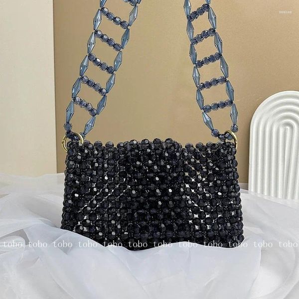 Bolsas de noche Ins Transparente Prusia Azul Hombro Diseño original Personalizado Bolso con cuentas hecho a mano Bolso de cena de fiesta de alto sentido