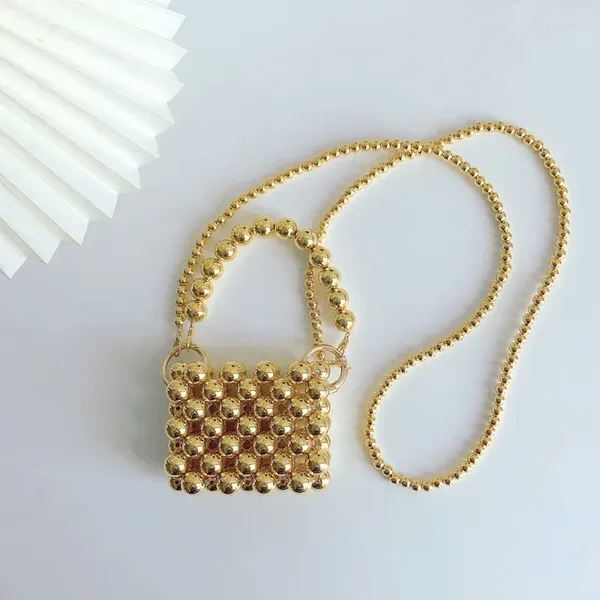 Bolsas de noche Ins tejido oro bolso de hombro de mujer moda mini hecho a mano acrílico con cuentas crossbody para mujer lápiz labial bolso bolso