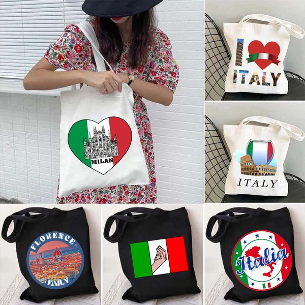 Sacs de soirée Italien Florence Tour de Pise Milan Sicilia Italia Rome Italie Drapeau Carte Gênes Shopping Épaule Toile Shopper Sacs à main 230707