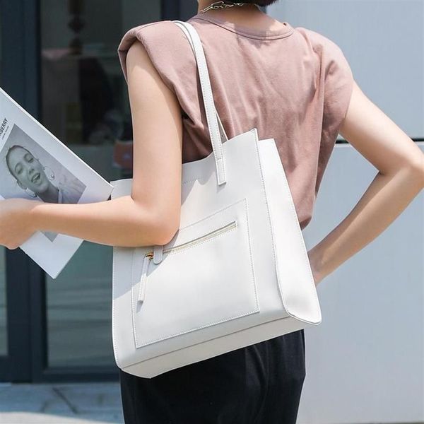 Bolsas de noche Japón Estilo simple Nappa Cubo de cuero Bolsa de asas de viajero Blanco Cuero de vaca Bolso de mujer Calidad Una sonrisa Hombro2590