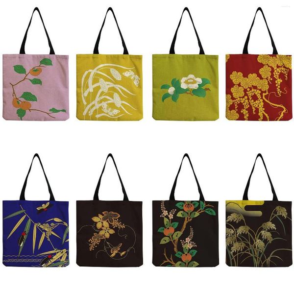 Sacs de soirée Japonais Abstrait Floral Print 2023 Sac à main à la mode Sac fourre-tout personnalisé Shopping Épaule pour femmes Écologique Réutilisable