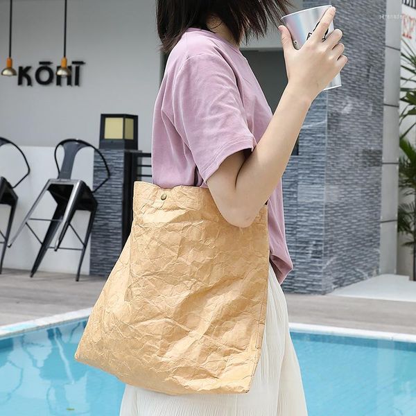 Bolsos de noche Bolso de hombro retro casual japonés hecho de papel Kraft arrugado Dupont Messenger