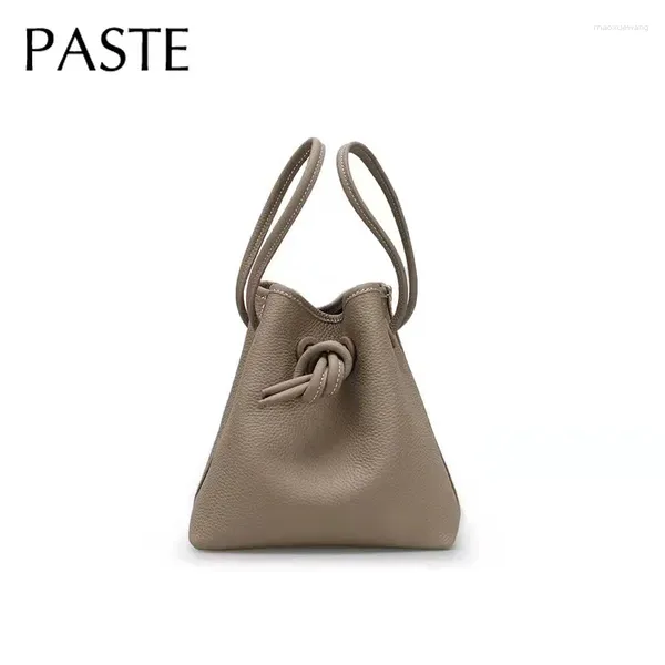 Sacs de soirée Japonais String String Close Design Grey Backet Sac Cow Hide Cuir Femmes Hand Luxurious Dames Tote Small Beige