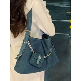 Sacs de soirée Jiaerdi High Street Denim Handbag Femmes Chaîne vintage Grande capacité Sac fourre-tout pour les dames rétro Casual Y2K Sacs à main 230817