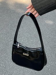 Sacs de soirée Jiaerdi Vintage Noir Sac à main Femmes High Street Pu Cuir Zipper Casual Sac à bandoulière Dames Rétro Y2K Aisselles Esthétique