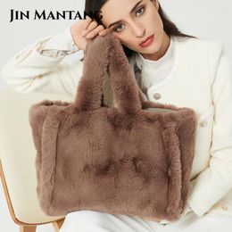 Avondtassen Jin mantang luxe grote tote dameszak mode fuax bont dame schouder handtassen zacht pluche warme winter shopper crossbody