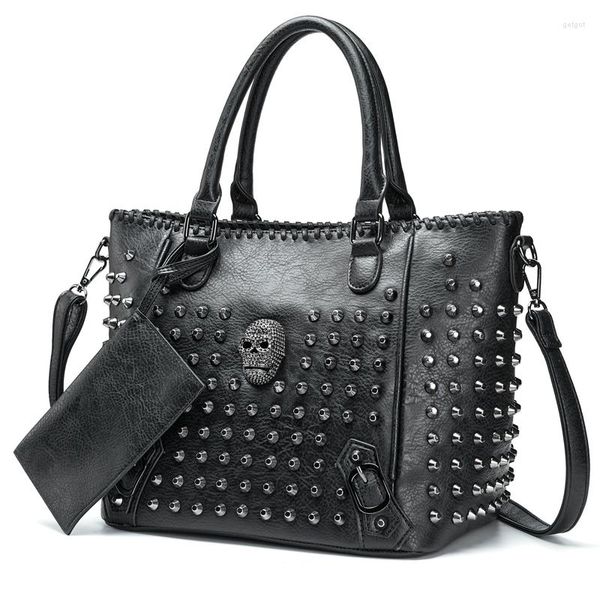 Bolsos de noche Jin Mantang remache bolso de mujer bolso cruzado de cuero Pu bolso de mano de calavera hombro Punk de calidad con cartera mensajero