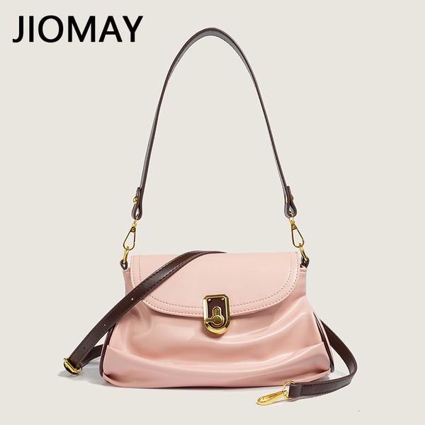 Bolsas de noche Jiomay Moda PU Hombro de cuero para mujeres 2023 Bolsos de diseñador plisados Damas Color sólido Reloj en forma de bloqueo Flap 230327