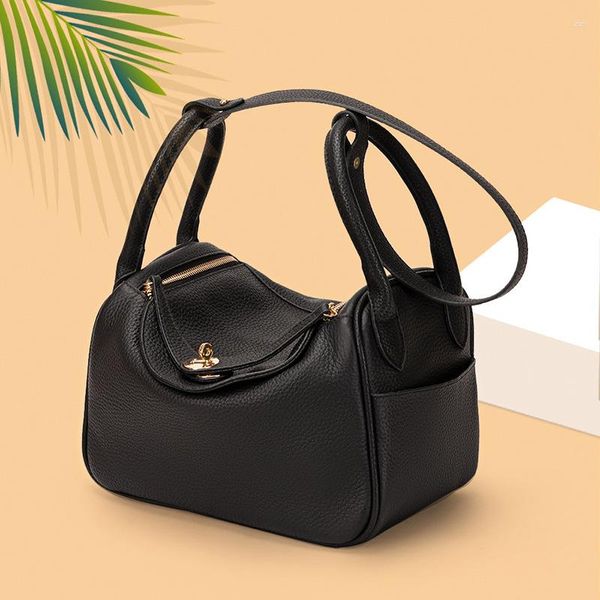 Bolsos de noche Marca coreana Tendencia de moda Boston Bolsos de diseñador de lujo para mujer Cuero genuino Lady Girl Casual Vintage Side Shoulder Bag