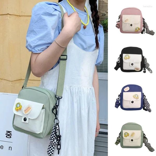 Bolsos de noche Bolso cruzado de lona de estilo coreano para mujer, correa ajustable para hombro, bolso de colegiala para niña, billetera para teléfono móvil