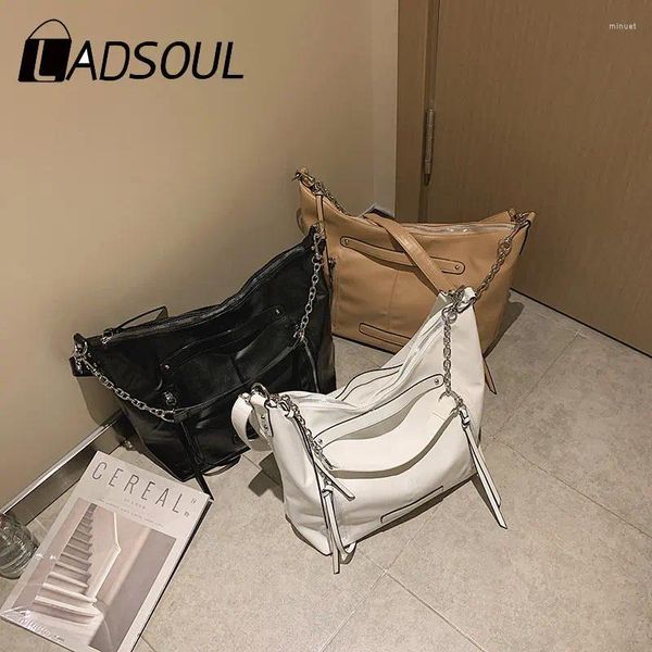 Bolsas de noche LADSOUL Bolsos de cadena de moda para mujer Calle femenina Color sólido Hombro Messenger Bag Ladies Casual Tote de gran capacidad