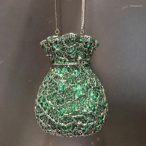 Bolsas de noche Lady Green Flower Botella Rhinestones completos Piedra de boda Monedero de embrague Bolso de metal Bolsos de fiesta nupcial