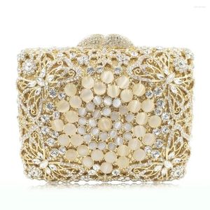 Bolsos de noche Lady Rhinestone Boda Clutch Monedero Moda Oro Metal Crystal Embragues Lujo Damas Diamond Prom Cena Bolsos Bolso femenino