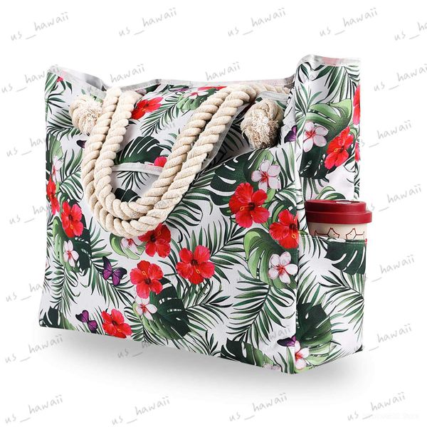 Bolsos de noche Bolsa de playa de gran capacidad Bolsas de asas de cuerda de fitness Vacaciones de verano Rayas de moda Floral Impermeable Oxford Bolso de hombro de gran tamaño T230508