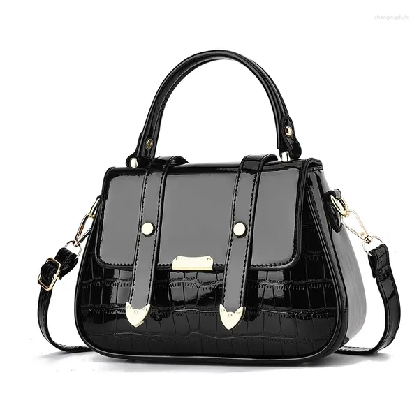 Bolsos de noche Últimas damas Satchel Bolso de hombro Vintage Lujo PU Charol Mensajero Monedero Casual Plata Bolsillo Pequeño Bolso Negro