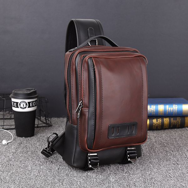 Bolsas de noche Cuero para hombre Paquete de pecho Sling Bag Solo Hombro Gran Capacidad Bolso Masculino Messenger Bolsas Masculina Café 230920