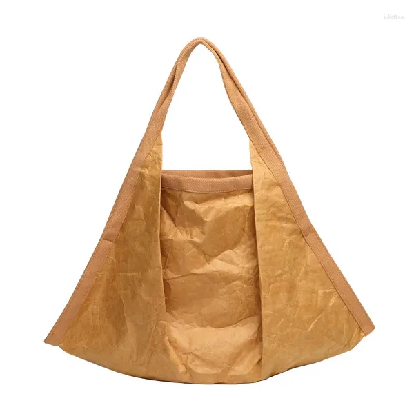 Bolsas de noche Ocio Retro Mujeres Bolso Moda Plisado Kraft Bolsa de papel de alta calidad DuPont Hombro