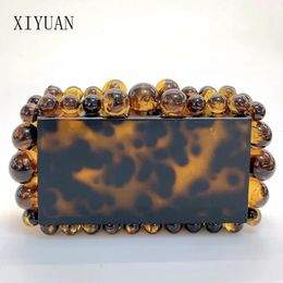 Avondtassen Luipaard Kralen Acryl Doos Clutch Bag 2023 Dames Designer Luxe Pailletten Portemonnees En Handtassen Bruiloft Portemonnee Koppelingen 231017