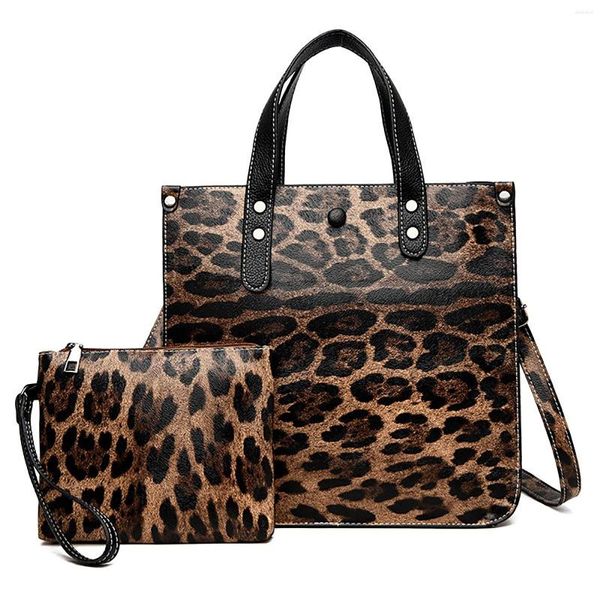 Sacs de soirée imprimé léopard sac sacs à main en cuir Pu pour femmes sac à bandoulière pochette portefeuille cartable 2 Pc ensemble femmes 2023 tendance