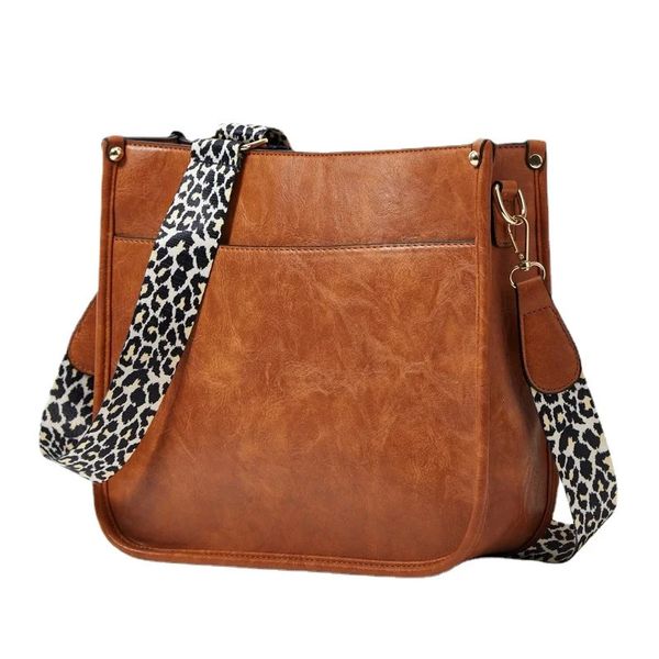 Sacs de soirée Léopard Large Sangle Femmes Bandoulière Sac Grande Capacité PU En Cuir Épaule Messenger pour Femme Sacs À Main Designer Bolsa Brow 231208