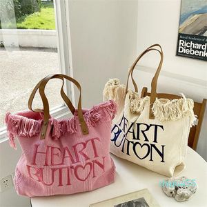 Avondtassen Letter Borduurde schoudertas Tassel canvas grote capaciteit dames strand handtas reizen winkelen tote